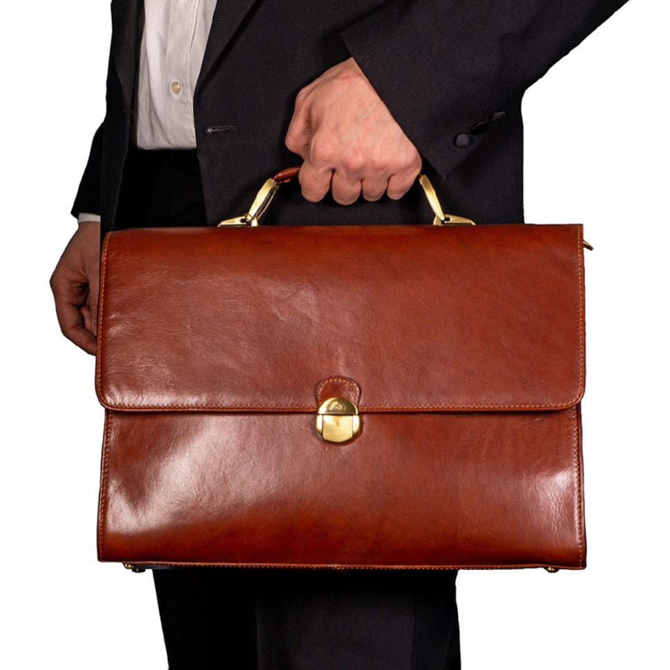 Шкіряний портфель Italico 7010 cognac коньячний