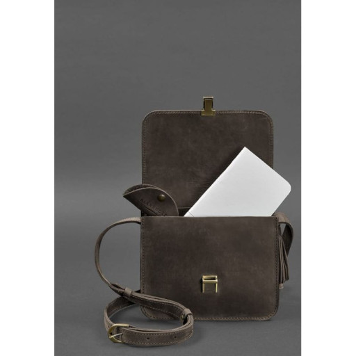 Шкіряна жіноча бохо-сумка Лілу темно-коричнева