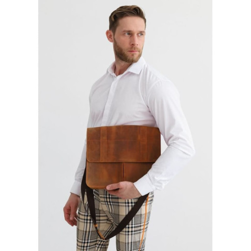 Шкіряна сумка-портфель Classic світло-коричневий Crazy Horse з ефектом Pull Up