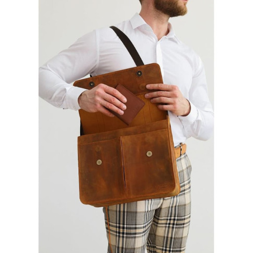 Шкіряна сумка-портфель Classic світло-коричневий Crazy Horse з ефектом Pull Up