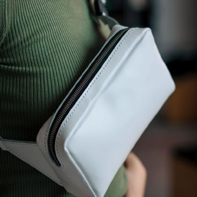 White leather banana belt bag handmade PTL (WHI-PTL-4lx)