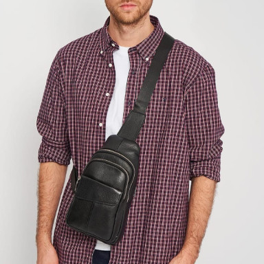 Men's leather backpack Keizer K13316bl-black