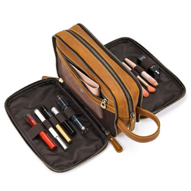 Cosmetic bag with three compartments Tiding tid9666LB cognac