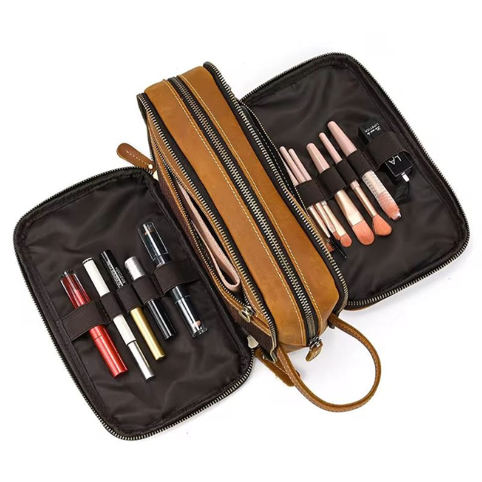 Косметичка несесер на три відділення Tiding tid9666LB коньячна