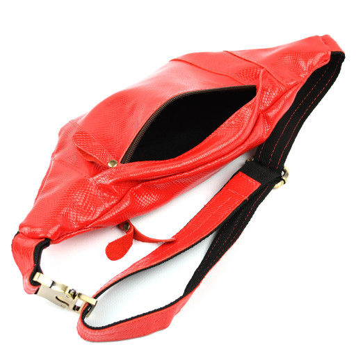 Шкіряна сумка бананка червона шкіра під змію TARWA GR-455-3md