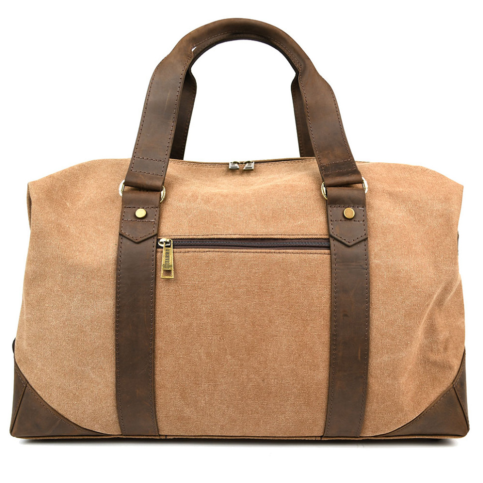 Travel sports bag TARWA RCc-0320-4lx made of coffee canvas and crazy horse leather