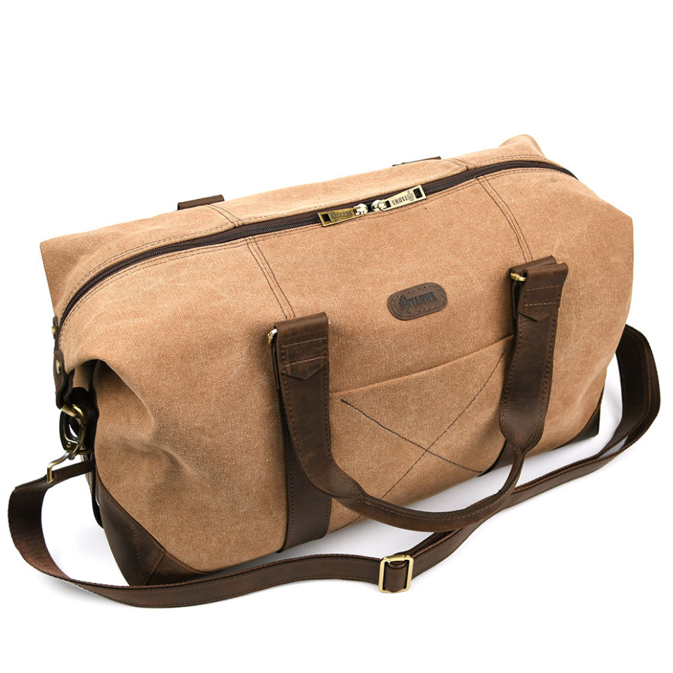 Travel sports bag TARWA RCc-0320-4lx made of coffee canvas and crazy horse leather