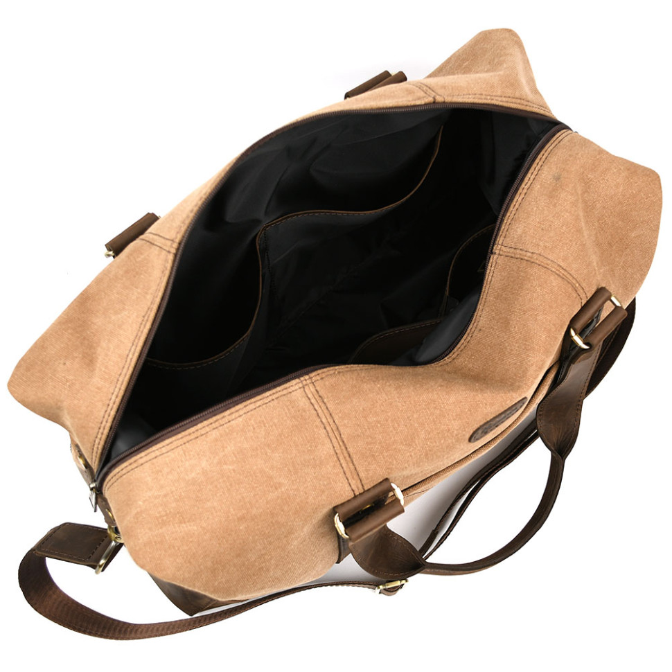 Travel sports bag TARWA RCc-0320-4lx made of coffee canvas and crazy horse leather