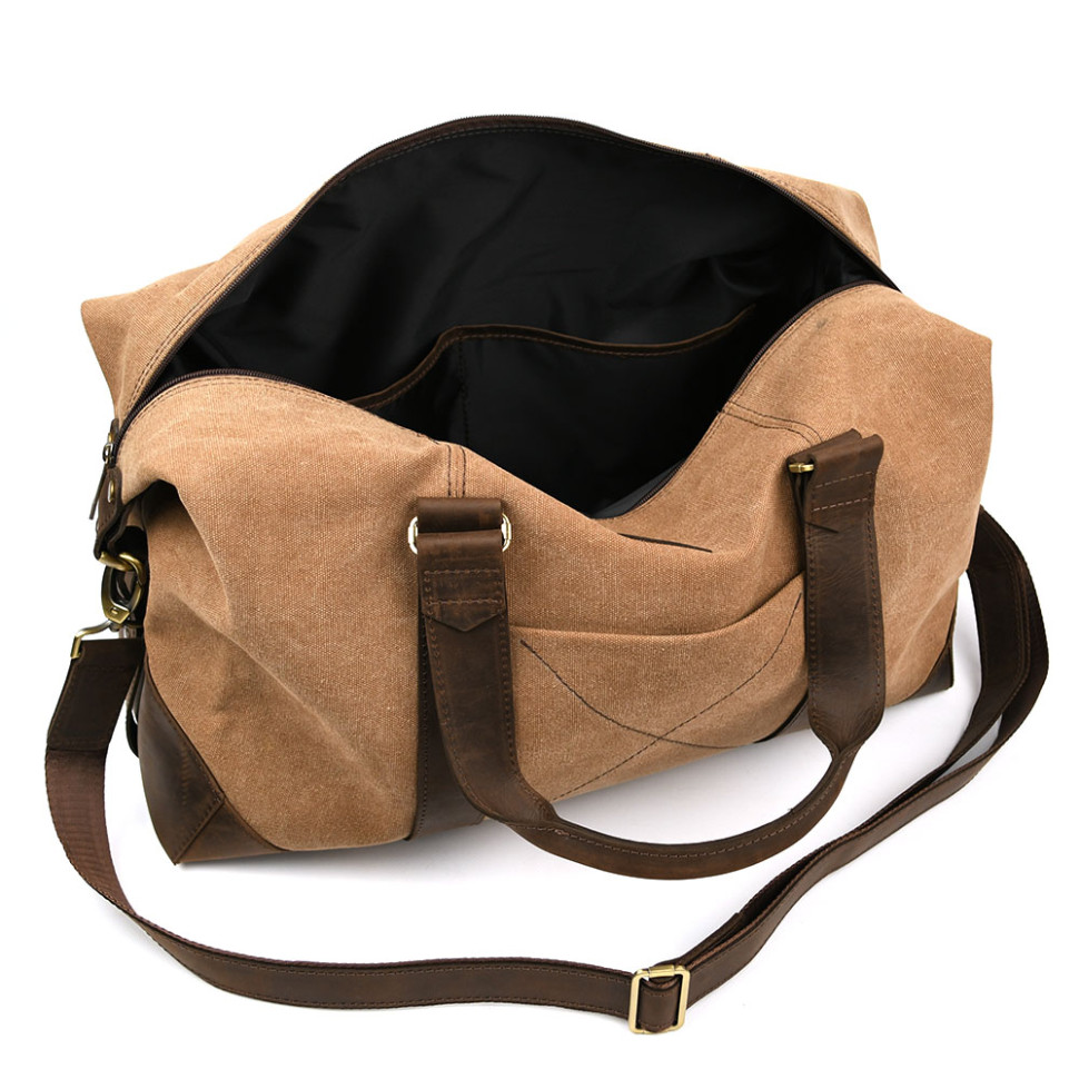 Travel sports bag TARWA RCc-0320-4lx made of coffee canvas and crazy horse leather