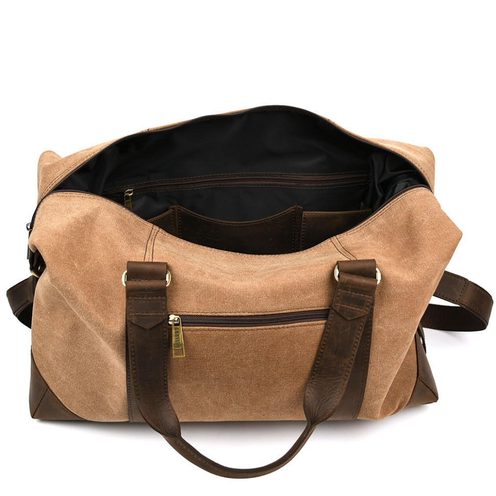 Travel sports bag TARWA RCc-0320-4lx made of coffee canvas and crazy horse leather