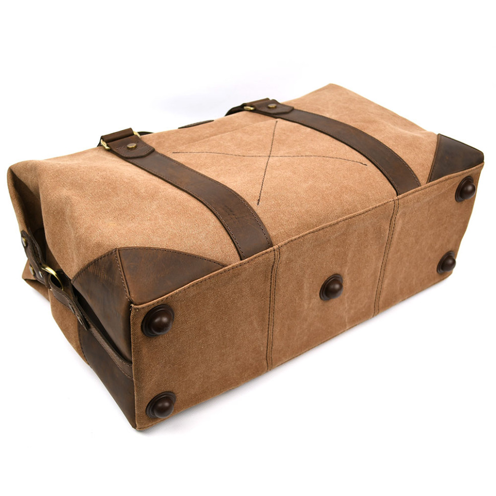 Travel sports bag TARWA RCc-0320-4lx made of coffee canvas and crazy horse leather