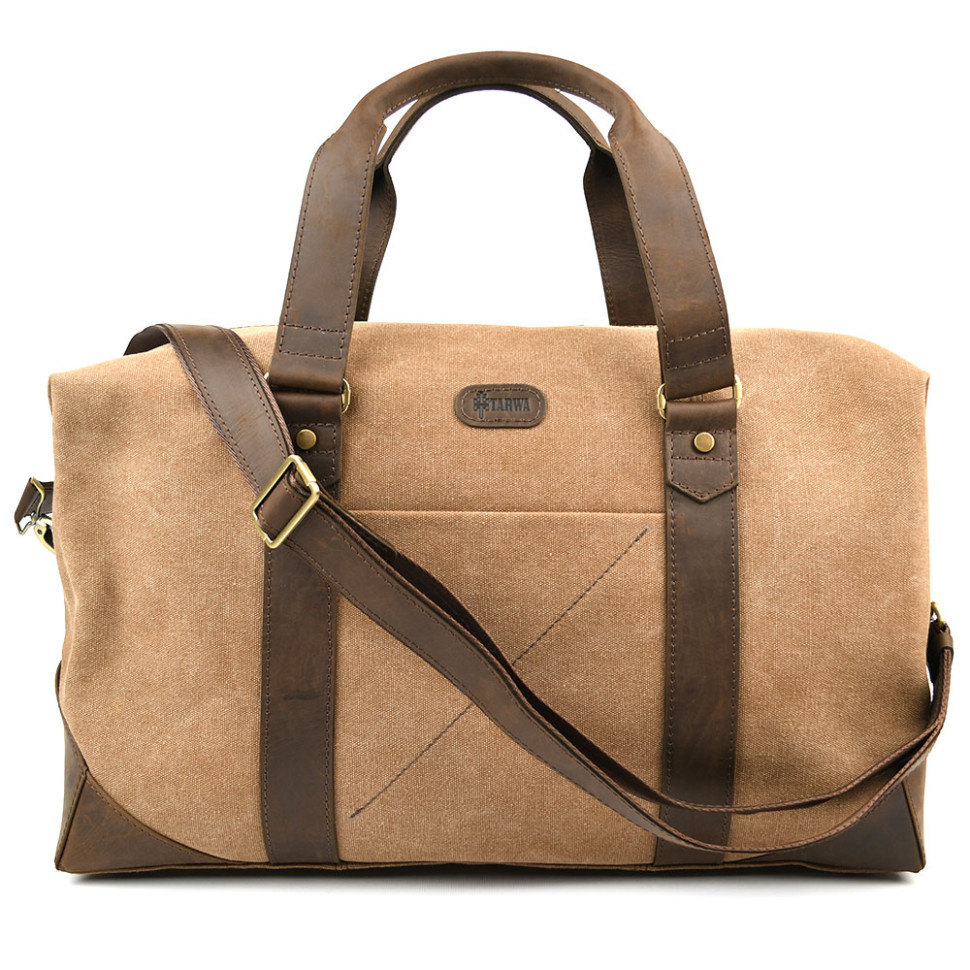 Travel sports bag TARWA RCc-0320-4lx made of coffee canvas and crazy horse leather
