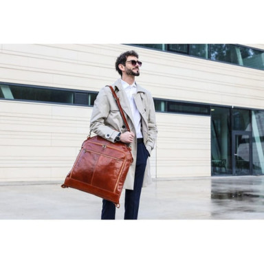 Leather Garment Bag - Travels with Charley - Cognac Brown 5230101