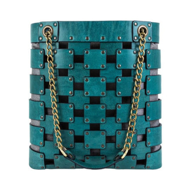 Womens Leather Tote Bag - Jeanne d'Arc - Ocean Blue color -  Time Resistance 5236301