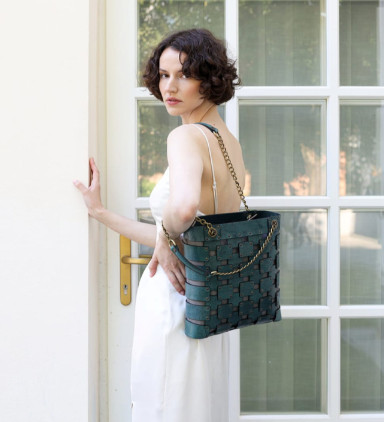 Womens Leather Tote Bag - Jeanne d'Arc - Ocean Blue color -  Time Resistance 5236301