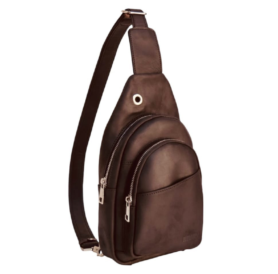 Чоловічий слінг зі шкіри коня коричневого Newery N9008KGC