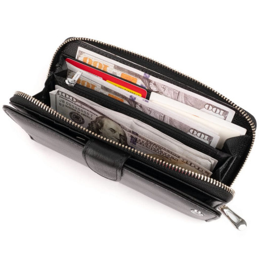 Вертикальний місткий гаманець зі шкіри унісекс ST Leather 19300 Чорний