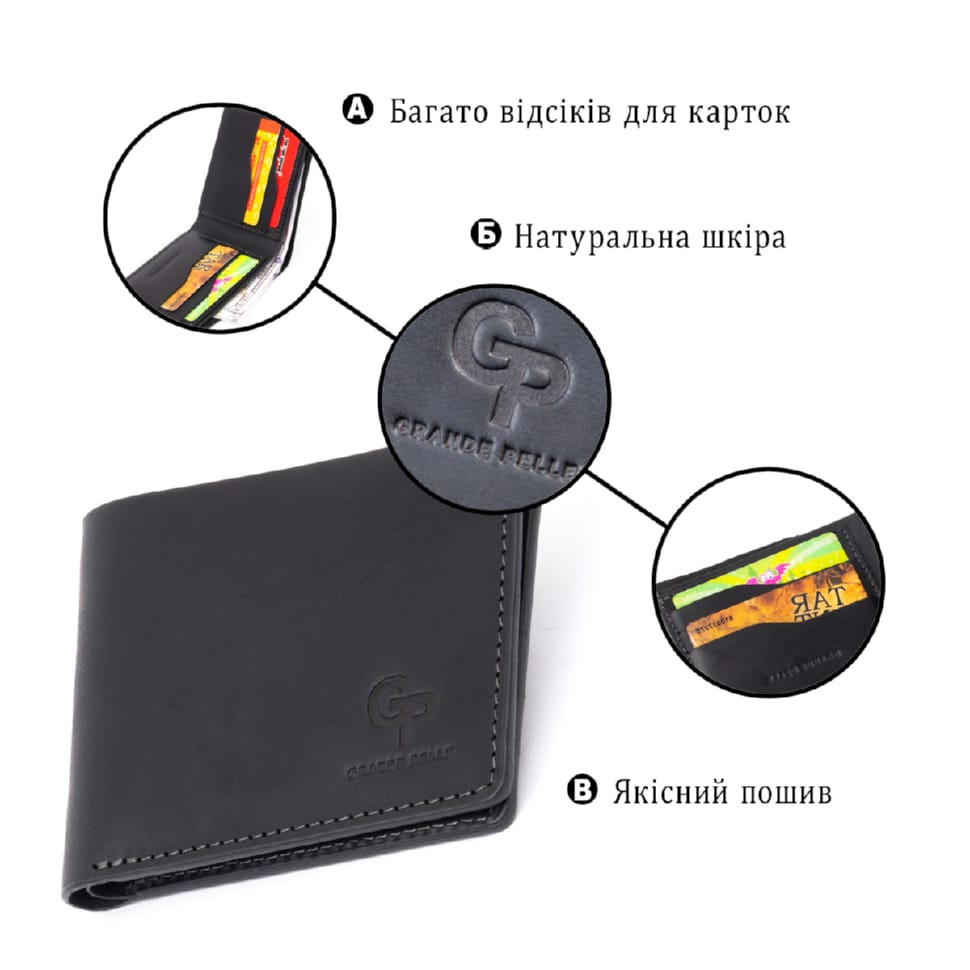 Портмоне на одне відділення в матовій шкірі GRANDE PELLE 11309 Чорне
