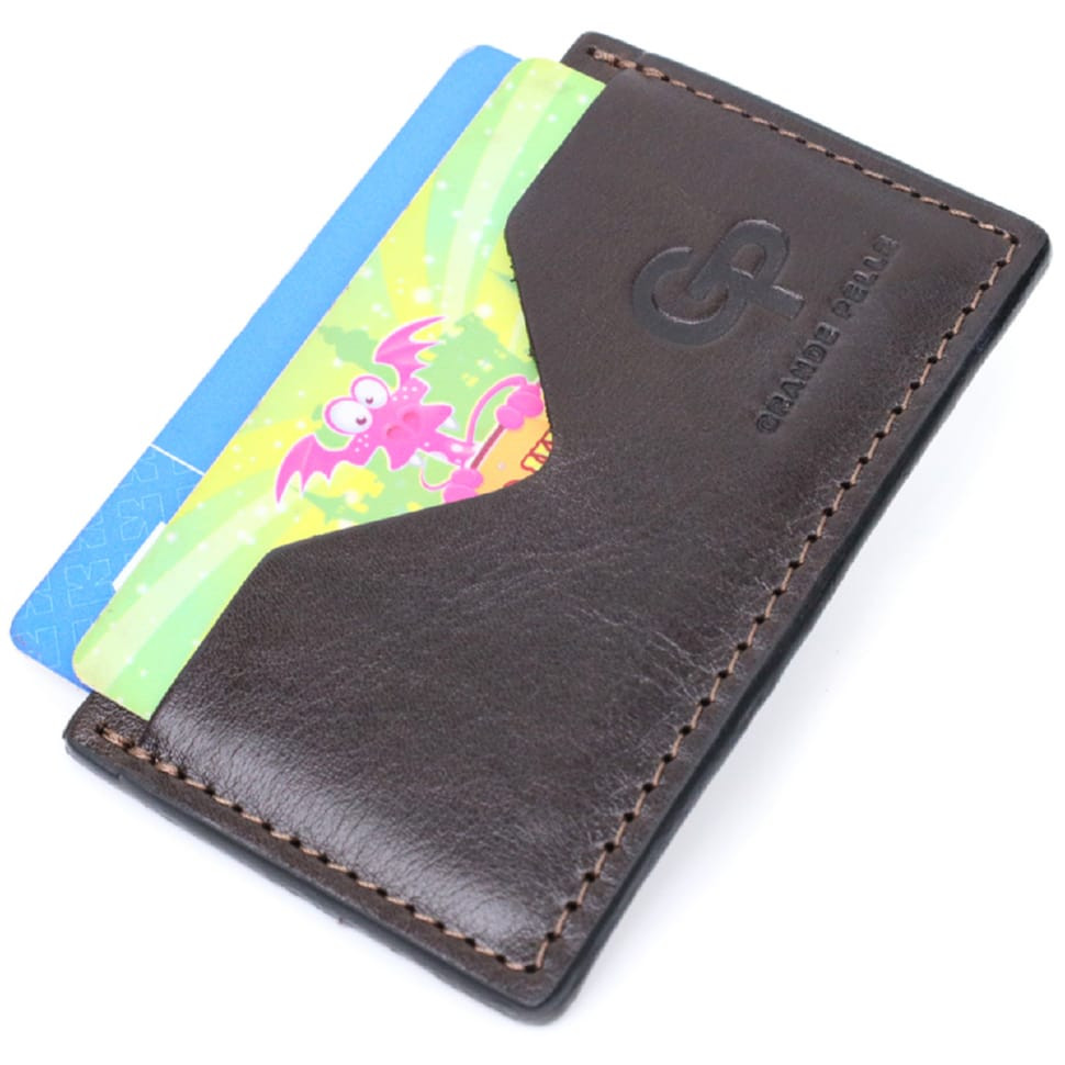 Компактний кард-кейс із натуральної шкіри GRANDE PELLE 11629 Коричневий