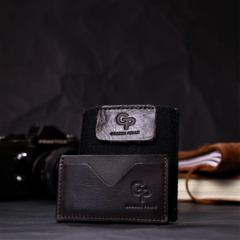 Компактний кард-кейс із натуральної шкіри GRANDE PELLE 11629 Коричневий