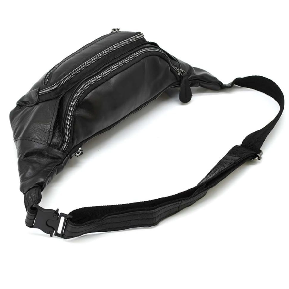 Banana leather, black large belt bag 7218LA from John McDee