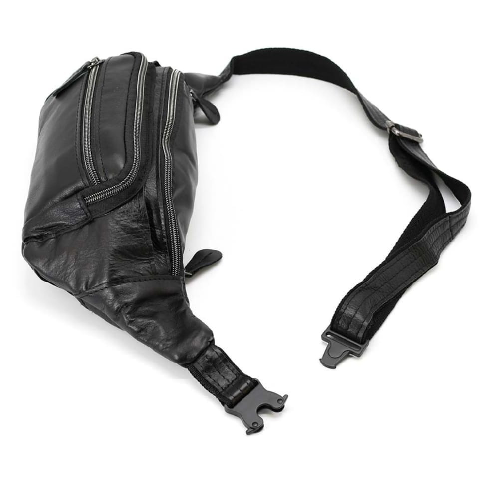 Banana leather, black large belt bag 7218LA from John McDee