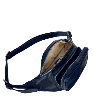Womens Leather Sling Bag Belly Bag - Independent People -  Blue color -  Time Resistance 5231801W