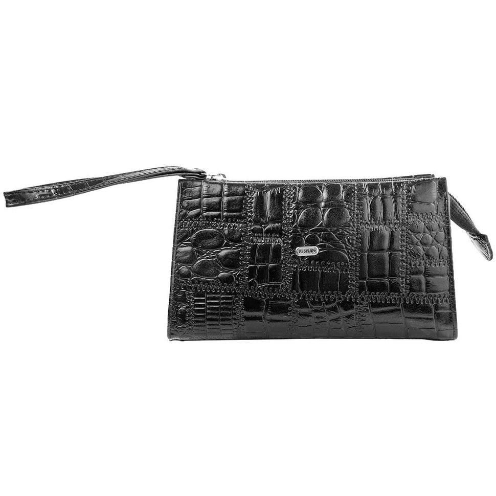 Косметичка шкіряна Desisan 2-1011 чорний великий кроко