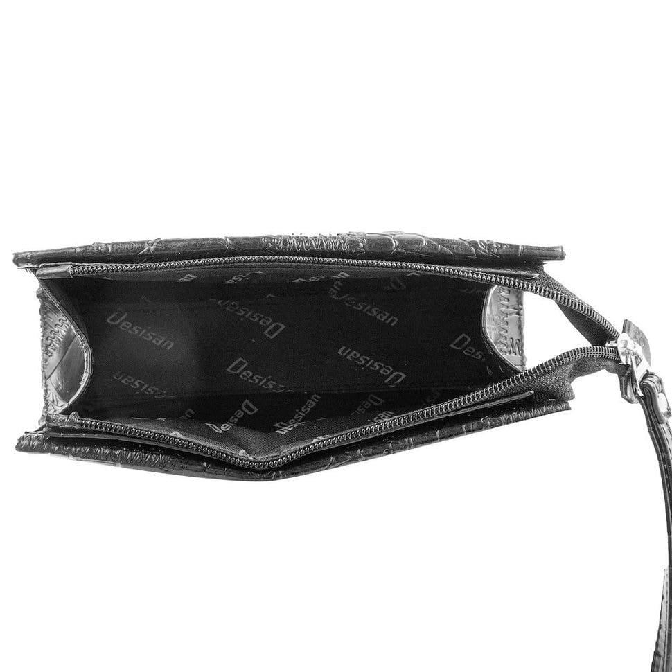 Косметичка шкіряна Desisan 2-1011 чорний великий кроко