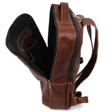 Leather mens backpack GX-7280-3md in cognac leather
