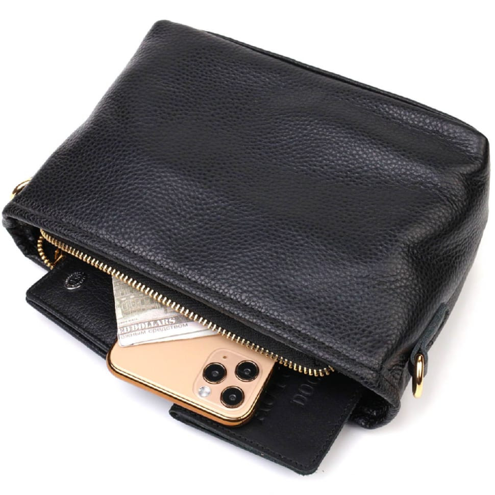 Невелика сумка на плече з натуральної шкіри 22080 Vintage Чорна