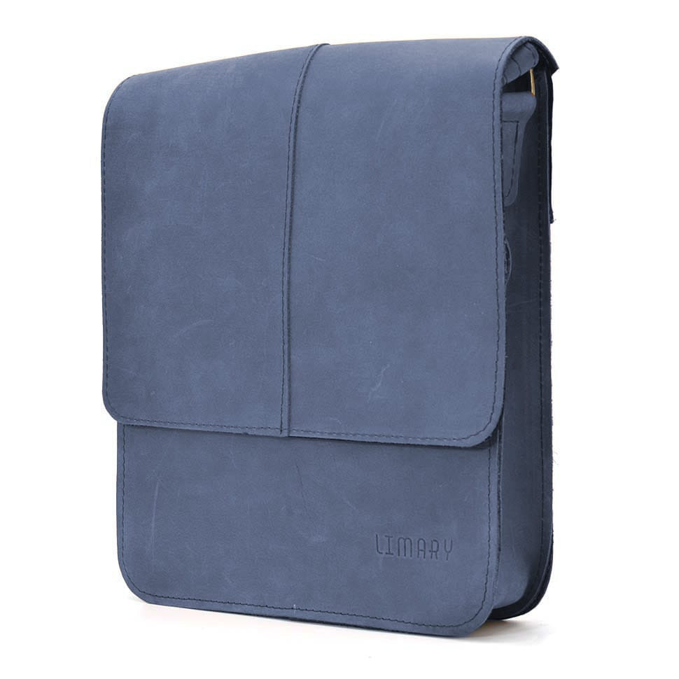 Шкіряна чоловіча сумка через плече LIMARY Lim-131RK синя