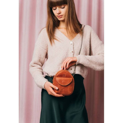 Шкіряна жіноча міні-сумка Kroha коньячна вінтажна