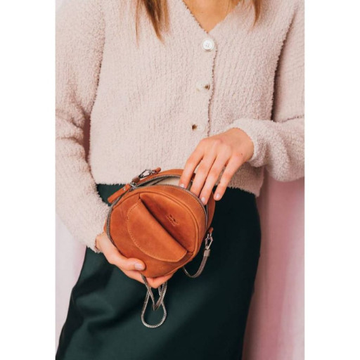 Шкіряна жіноча міні-сумка Kroha коньячна вінтажна