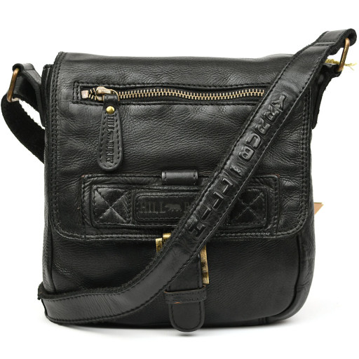 Чоловіча сумка через плече месенджер HB6163WHA HILL BURRY чорна жниварка