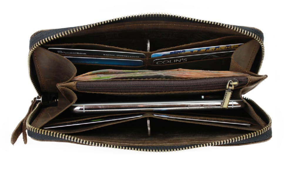 Wallet men's leather clutch large travel SULLIVAN 103-62-2(19.5) olive