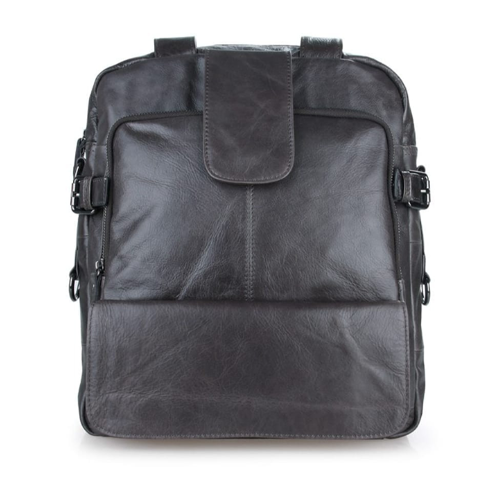 Вертикальна шкіряна сумка трансформер: рюкзак, сумка, крос-боді, сіра 7065J