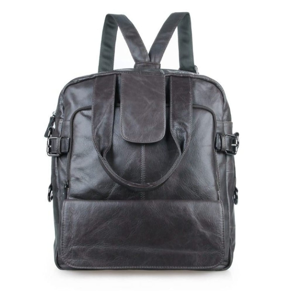 Вертикальна шкіряна сумка трансформер: рюкзак, сумка, крос-боді, сіра 7065J