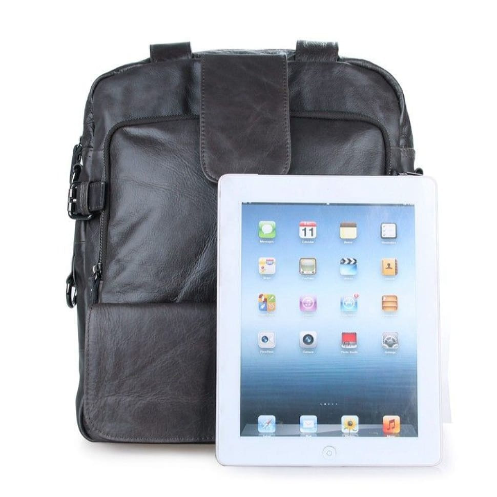 Вертикальна шкіряна сумка трансформер: рюкзак, сумка, крос-боді, сіра 7065J