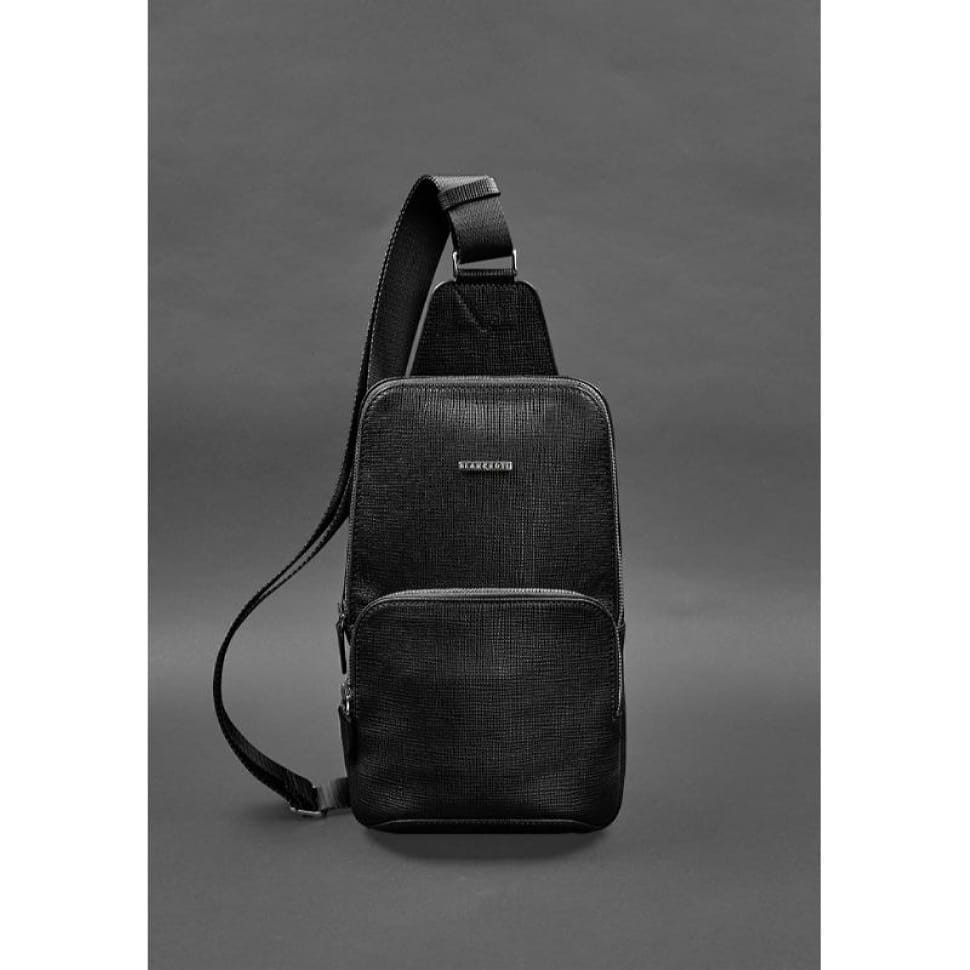 Leather men's backpack (sling bag) on one shoulder Blackwood black