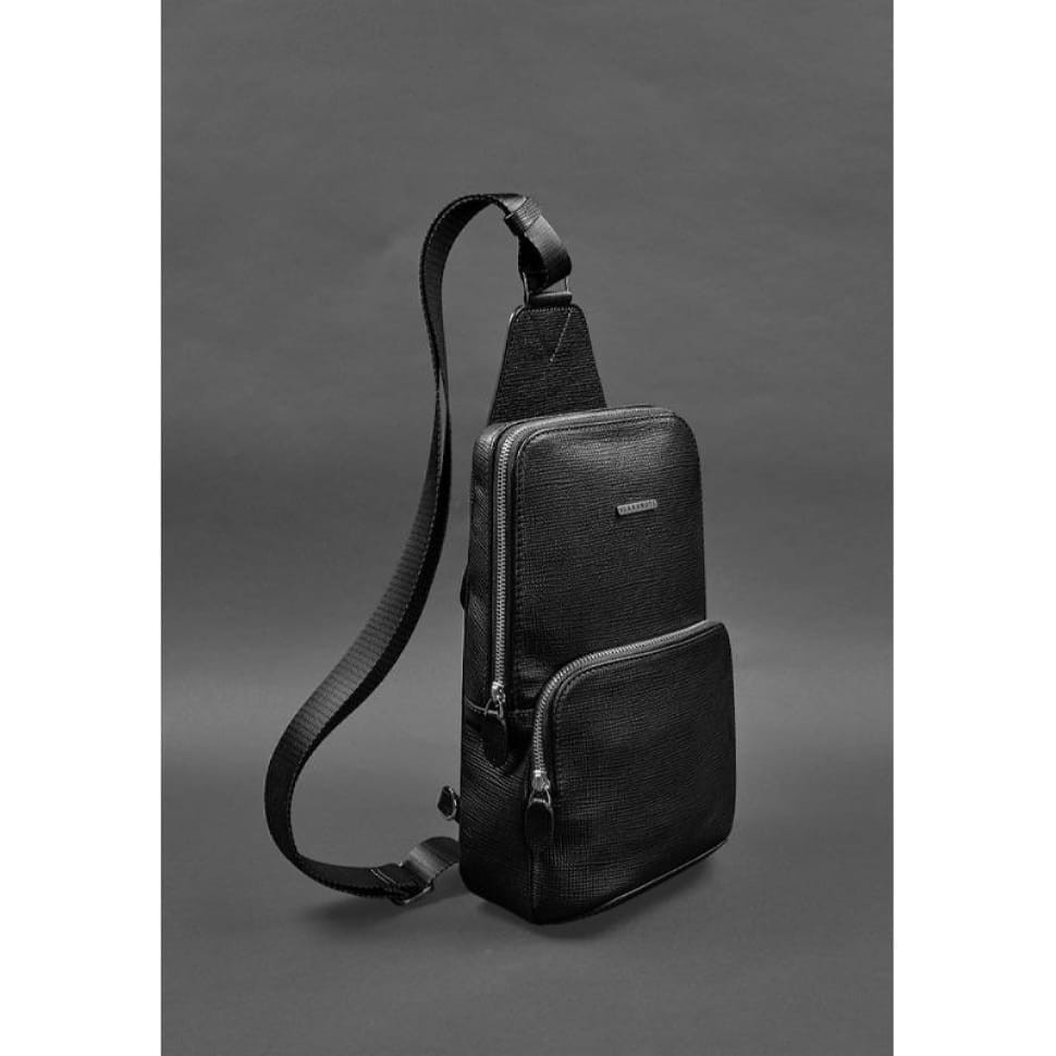 Leather men's backpack (sling bag) on one shoulder Blackwood black