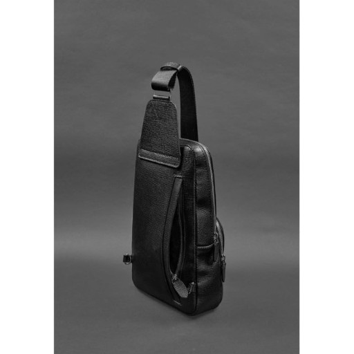 Шкіряний чоловічий рюкзак (сумка-слінг) на одне плече Blackwood чорний