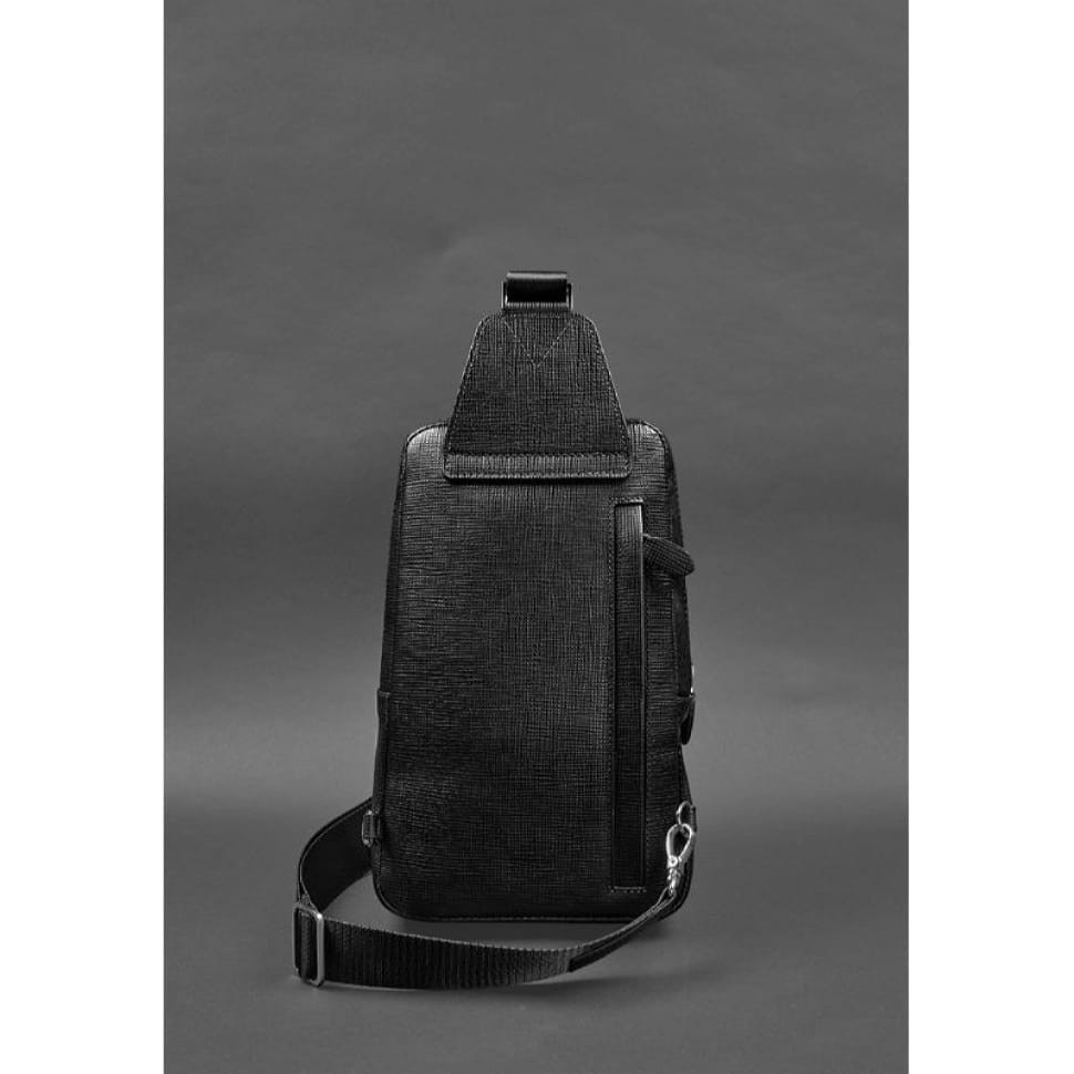 Leather men's backpack (sling bag) on one shoulder Blackwood black