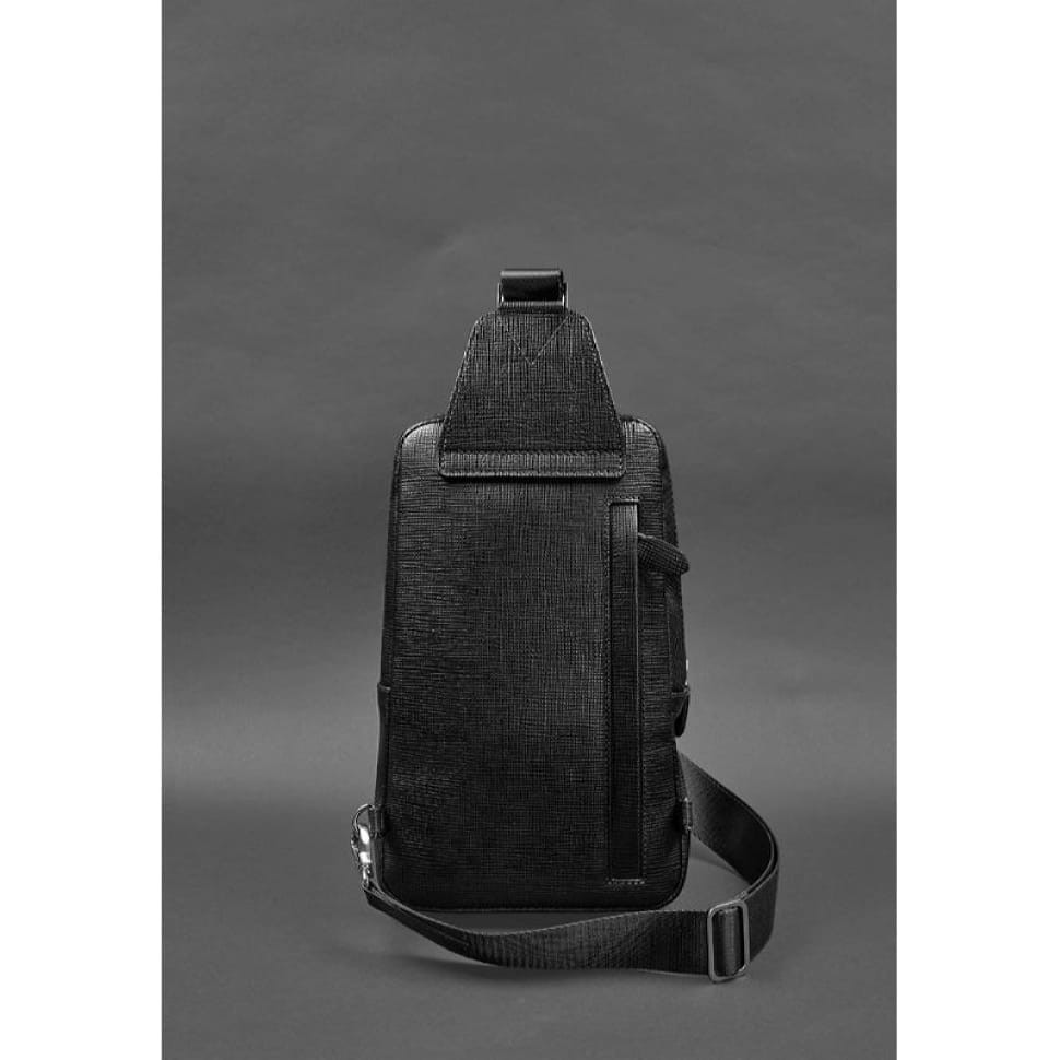 Leather men's backpack (sling bag) on one shoulder Blackwood black