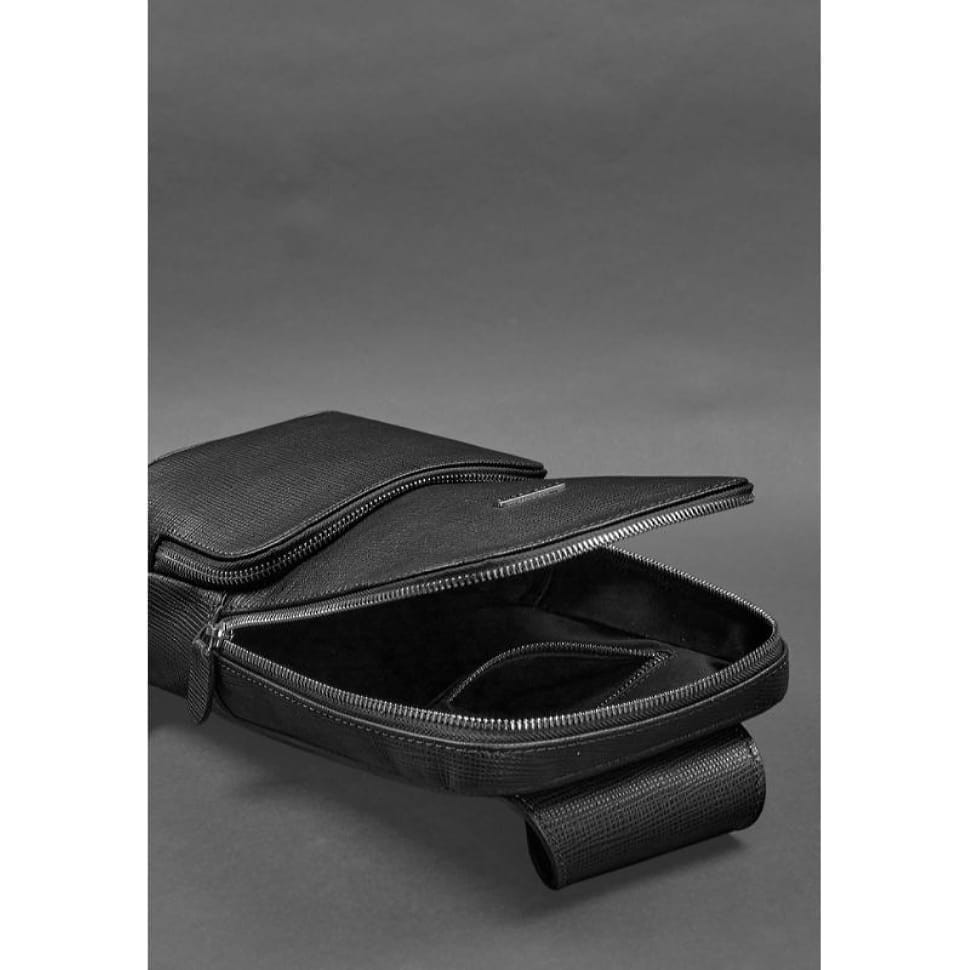 Leather men's backpack (sling bag) on one shoulder Blackwood black