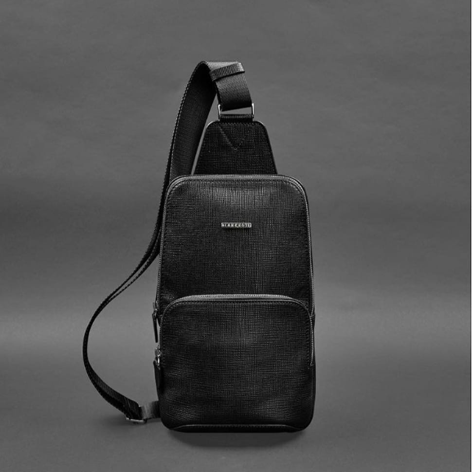 Leather men's backpack (sling bag) on one shoulder Blackwood black