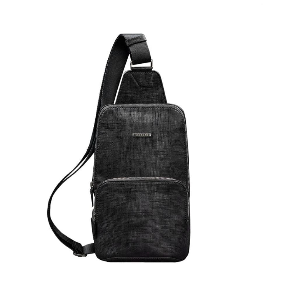 Leather men's backpack (sling bag) on one shoulder Blackwood black