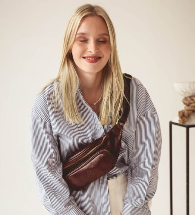Womens Leather Sling Bag Belly Bag - Independent People -  Brown color -  Time Resistance 5215901W