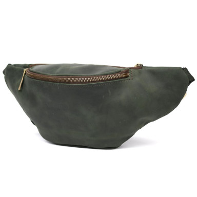 Leather waist bag brand TARWA RE-3036-3md green, large size