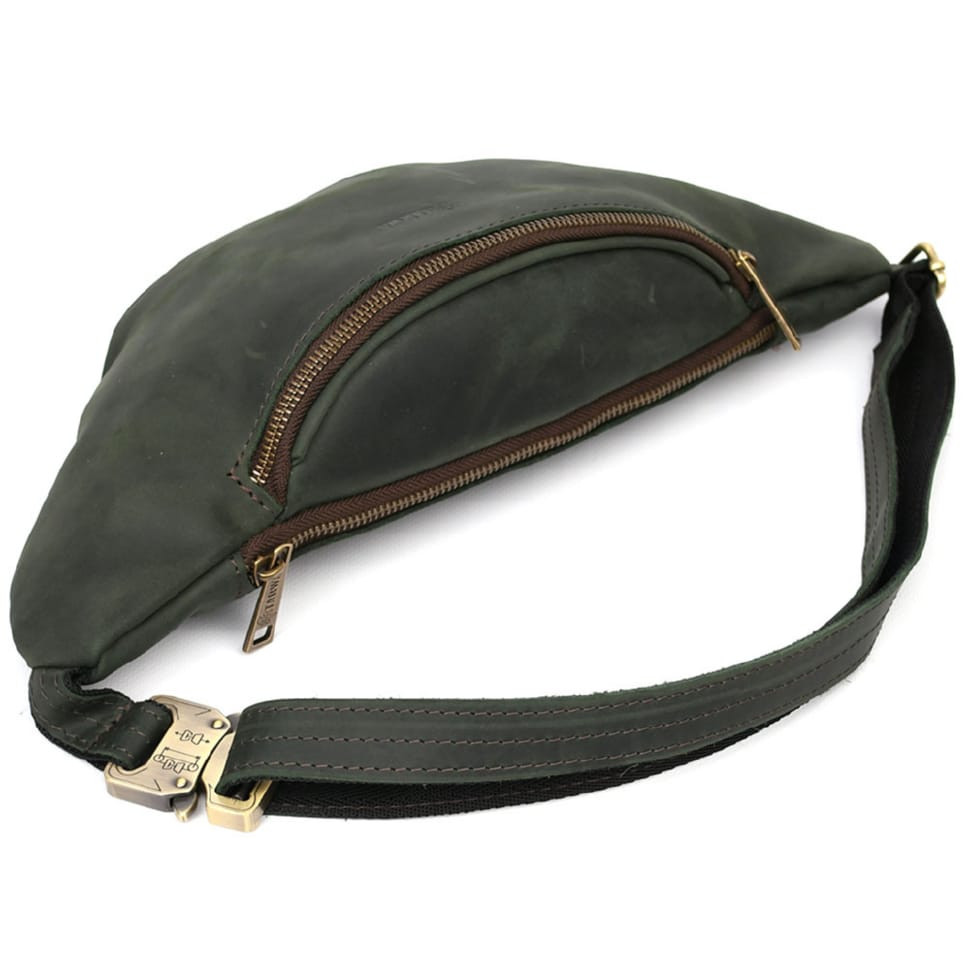 Leather waist bag brand TARWA RE-3036-3md green, large size